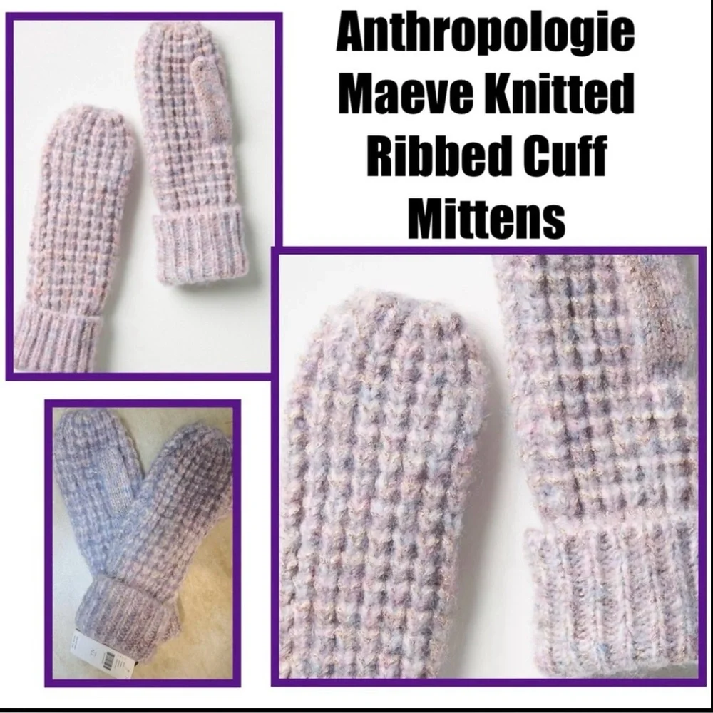 Anthropologie Maeve Knitted Ribbed Cuff Mittens